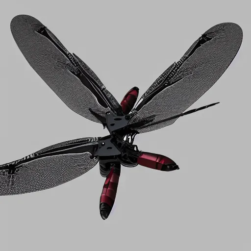 Image similar to a mechanized dragonfly wing spread out, with a rotor blade, orthographic view, top down view, bottom view, side view, rotor, mecha, helicopter blade, drone, drone lift, robotic, highly detailed, artstation, super realistic, unreal engine