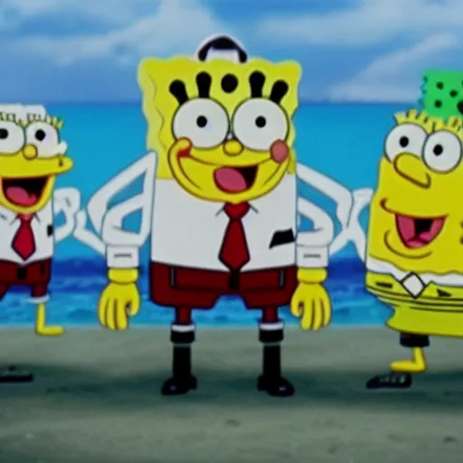 Prompt: spongebob squarepants in the sopranos, wearing bling, mafia movie, 1 6 mm, cinematic, high quality, color film grain