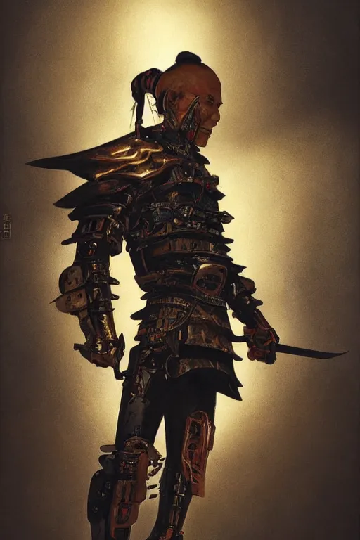 Prompt: beautifull portrait of an old cyborg samurai, japan borg, dramatic backlighting, golden hour, autochrome, high contrast, highly detailed, sharp focus, digital painting, concept art, illustration, trending on artstation, art by greg rutkowski and ruan jia and greg hildebrandt