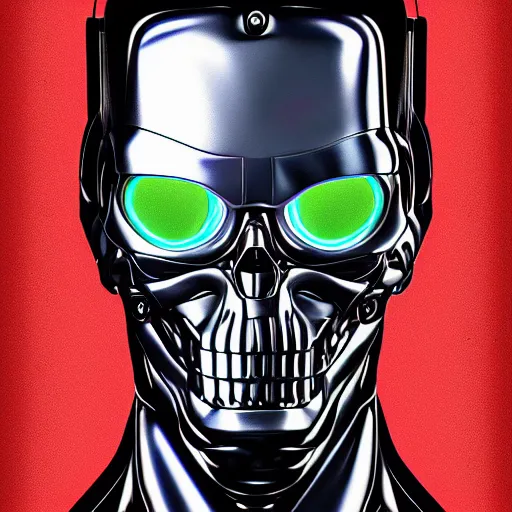 Prompt: portrait of terminator, highly detailed, centered, solid color background, digital painting