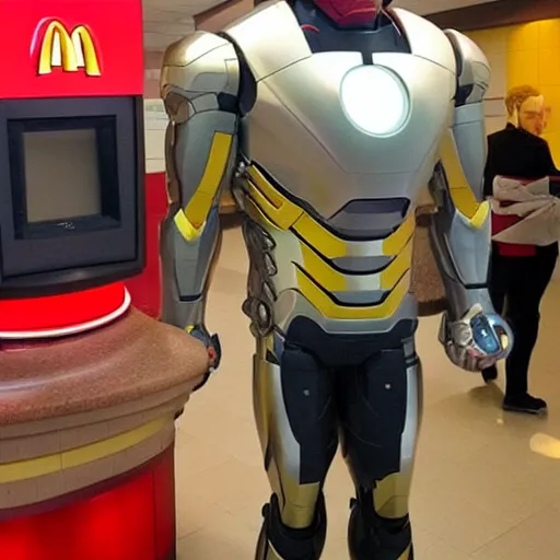 Image similar to Iron Man working at McDonalds