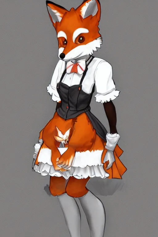 Prompt: a fox fursona!!! wearing a maid outfit, highly detailed, digital art, trending on artstation, furry art!!!