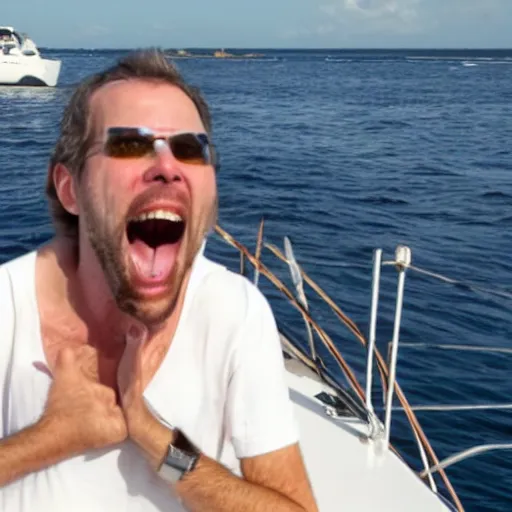 Image similar to tarman on a sailboat with mouth open wide