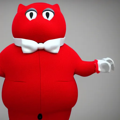 Prompt: Fat red mascot wearing a bowtie, 4k