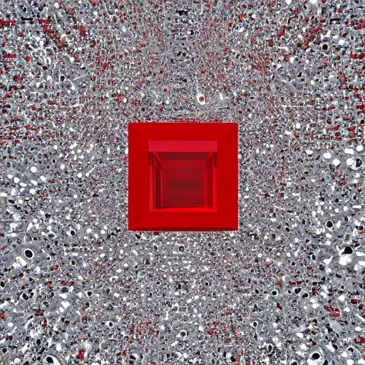 Prompt: chrome spheres on a red cube by jonathan zawada