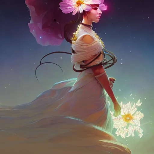 Image similar to Flower in the cosmos, highly detailed, digital painting, artstation, concept art, smooth, sharp focus, illustration, Unreal Engine 5, 8K, art by artgerm and greg rutkowski and alphonse mucha