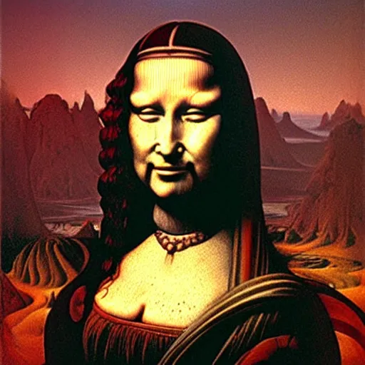 Image similar to monalisa in the style of zdzisław beksiński, in the style of zdzisław beksiński, in the style of zdzisław beksiński, in the style of zdzisław beksiński