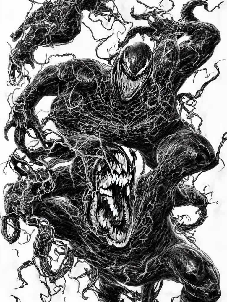 Prompt: Venom by Kentaro Miura, highly detailed, black and white