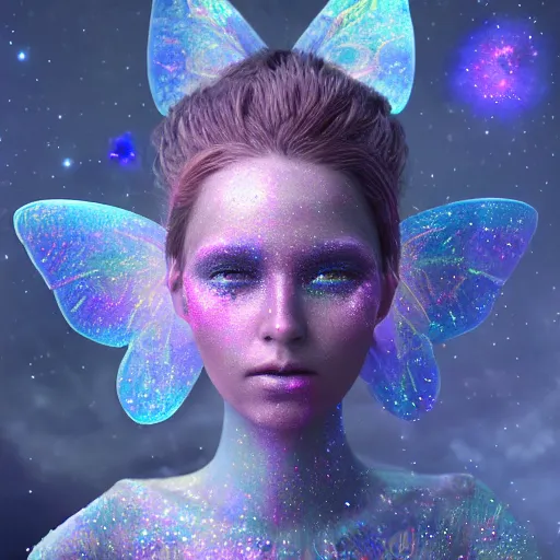 Image similar to portrait of a magical fairy made of galaxies, highly detailed, realistic, octane render, comic book art, space travel, unreal engine, sharp focus