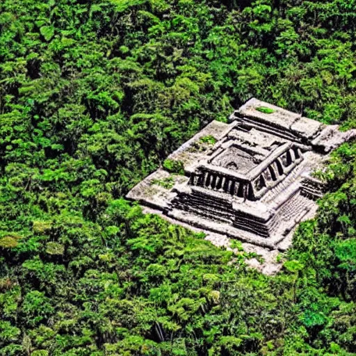 Prompt: treasure map leading to an aztec temple in the middle of the amazon jungle