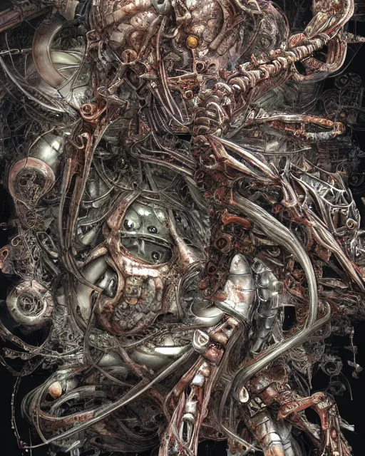 Image similar to artwork by yoshitaka amano, biomechanical, 4 k, hyper detailed