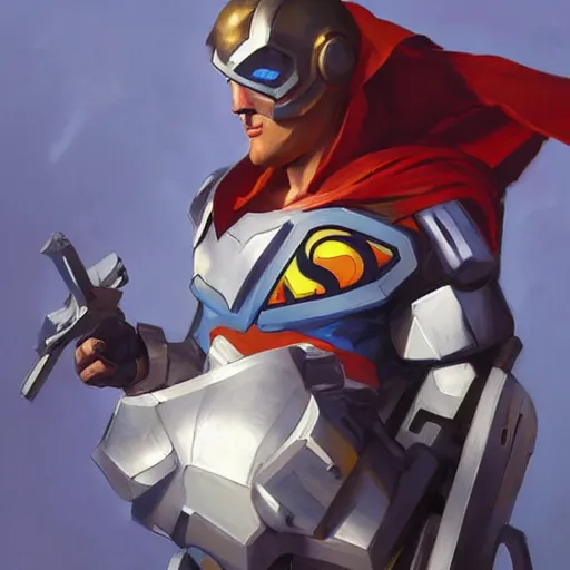 Image similar to greg manchess portrait painting of light armored superman as overwatch character, medium shot, asymmetrical, profile picture, organic painting, sunny day, matte painting, bold shapes, hard edges, street art, trending on artstation, by huang guangjian and gil elvgren and sachin teng