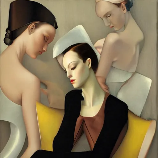 Image similar to listening, art by bofeng lin, tamara de lempicka, wlop