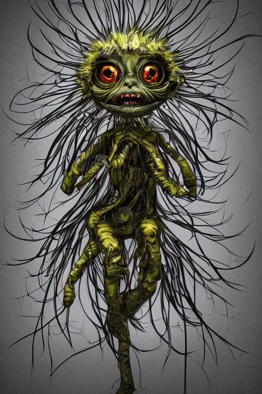 Prompt: a humanoid figure dandelion monster with large glowing eyes, highly detailed, digital art, sharp focus, trending on art station, artichoke, ambient lighting, anime art style