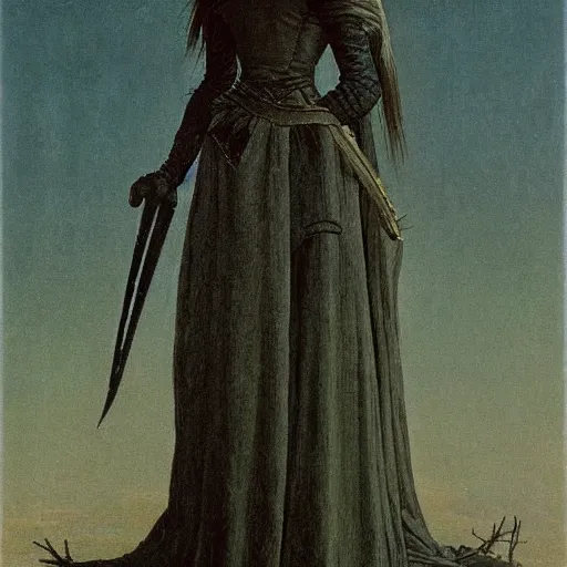 Prompt: a beautiful girl, long hair, wearing armor, elegent, smooth, exudes purity, caspar david friedrich - n 4