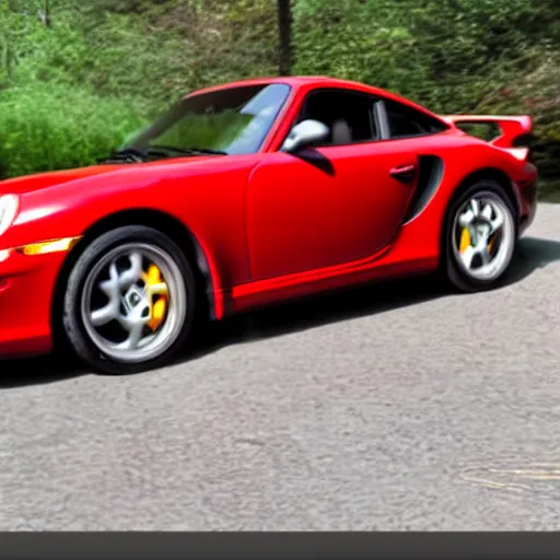 Image similar to screenshot of Ferris Bueller's Day Off Ferris driving red 997 GT2 Widowmaker