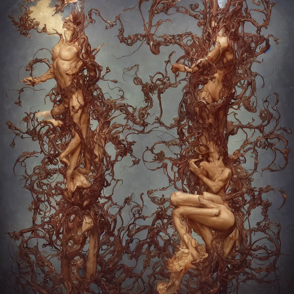 Image similar to epic photorealistic illustration of a nightmare fungus demon god, by james jean, by thomas blackshear, by artgerm and greg rutkowski and alphonse mucha. uhd, amazing depth, cinematic lighting, glossy wet levitating floating fungus god with arms outstretched.