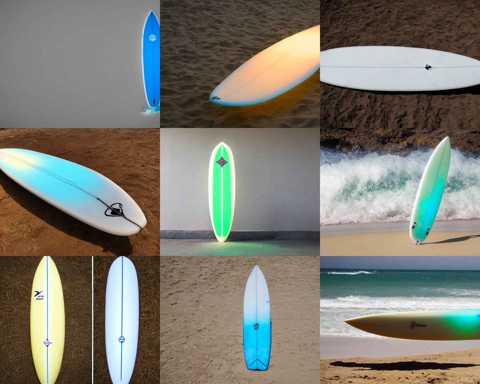 Prompt: luminescent surfboard