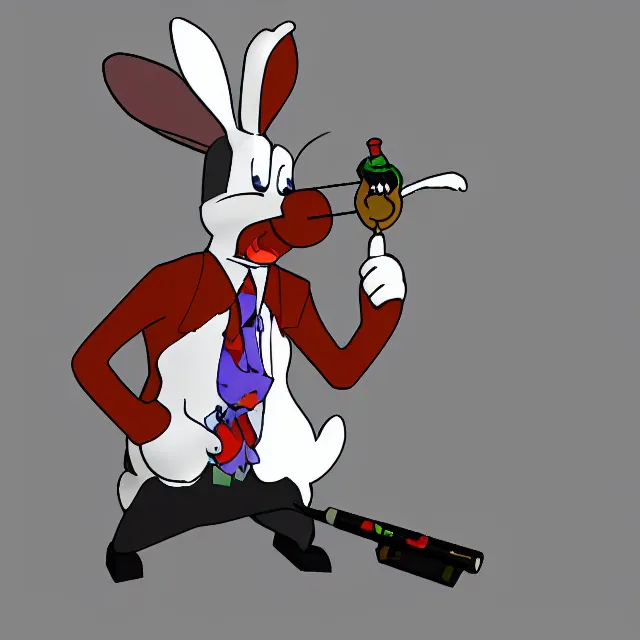 Image similar to max rabbit from sam and max smoking a cigarette, 3d