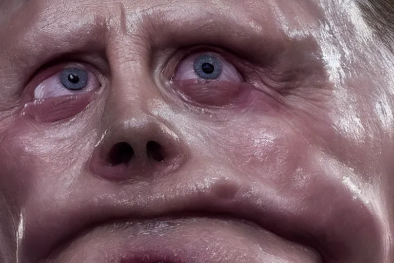 Image similar to a horrific photograph of a disgusting amorphous blob!!!!!!!!!! putin, failed cosmetic surgery, ( ( ( ( ( ( ( ( lip filler ) ) ) ) ) ) ) ), 8 k, volumetric lighting, unreal engine, ultra - realistic, grotesque, nightmare fuel, dripping skin, david cronenberg, ren and stimpy