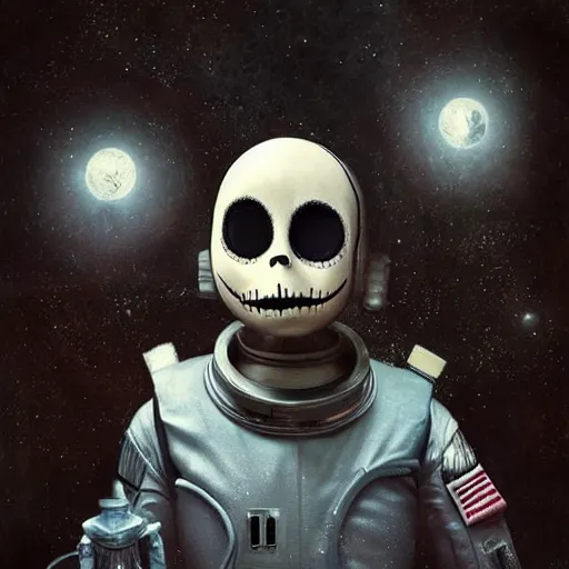 Image similar to michal karcz surrealism grunge painting of the end of an astronaut happy in the galaxy. , in the style of jack skellington, in the style of a clown, loony toons style, horror theme, detailed, elegant, intricate, 4k, Renaissance painting