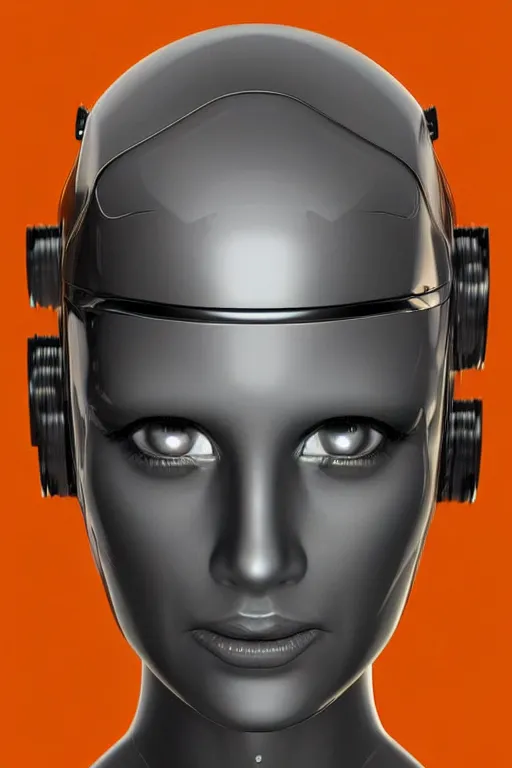 Prompt: robot with human face, female head, woman human face, human face realistic, human head, cyborg frame concept, cyborg by ales-kotnik, sci-fi android female