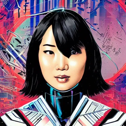 Prompt: portrait of a asian female android, by MARVEL comics and Sandra Chevrier