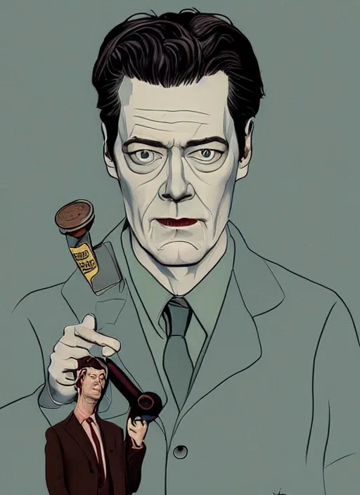 Prompt: Twin Peaks movie poster artwork by Michael Whelan and Tomer Hanuka, Rendering of Kyle MacLachlan resists the body horror, from a scene from Twin Peaks, clean, full of detail, Matte painting, trending on artstation and unreal engine