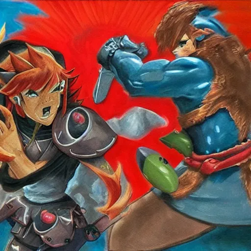 Image similar to art link and ganon fight