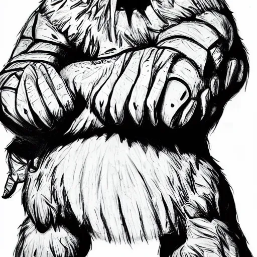 Prompt: Sully from monsters inc by Kentaro Miura, highly detailed, black and white