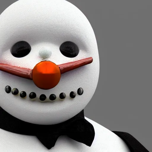 Image similar to a highly detailed humanoid snowman in business suit with black eyes and mouth, no nose, hyperrealism, professional, octane render