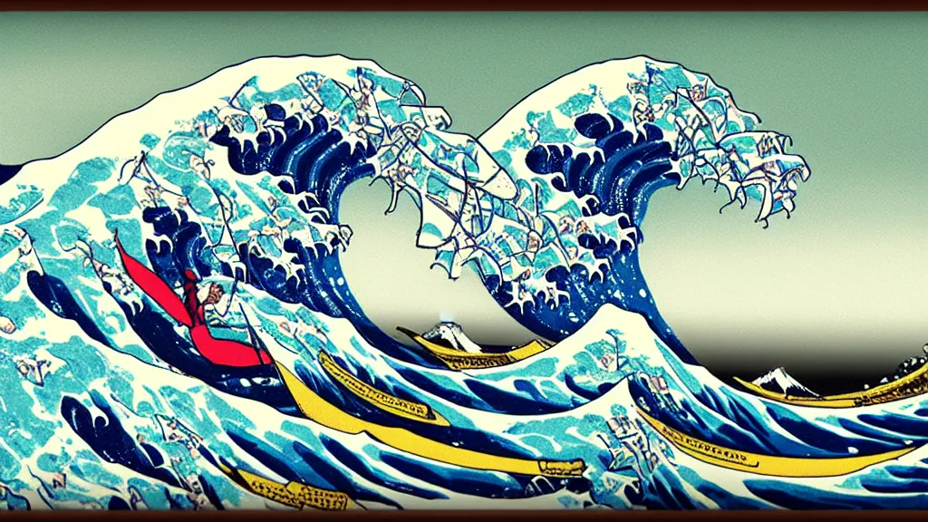 Prompt: man surfing the great wave off kanagawa, digital art,