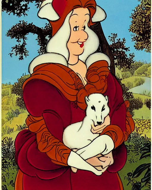 Image similar to Lady with an Ermine by Leonardo comic art by Carl Barks