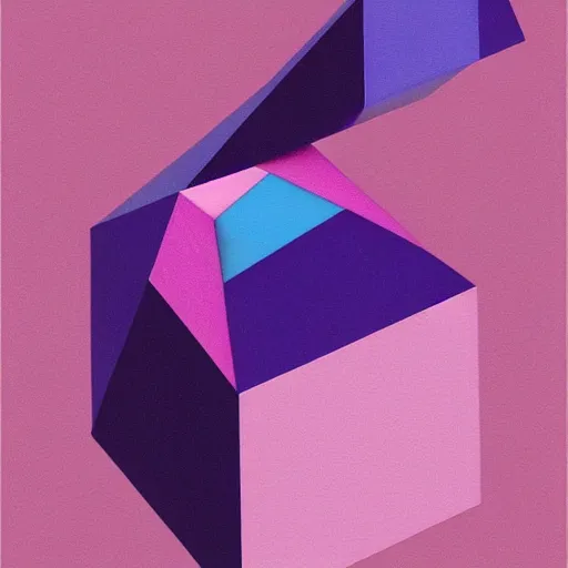 Prompt: a painting of a blue and purple abstract scene, a cubist painting by erno rubik, trending on behance, crystal cubism, isometric, rendered in cinema 4 d, behance hd