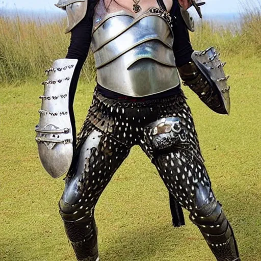 Image similar to photo of a female warrior wearing metal jaguar armour