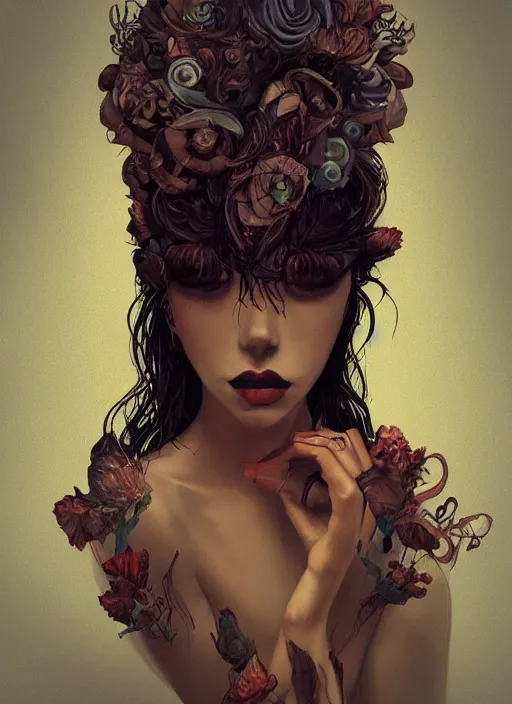 Prompt: a beautiful, unique, strange, mysterious woman, [[eyes opened]], eyes wide opened, amazing, stunning artwork, featured on artstation, cgosciety, behance