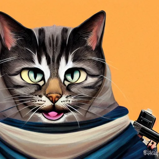 Prompt: a cat dressed as a terrorist, illustration, funny, caricature, hd, 8 k, hyper detailed,