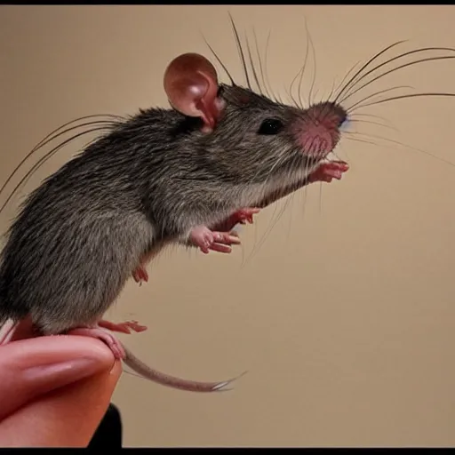 Image similar to a clockwork rat bites off a human's head.