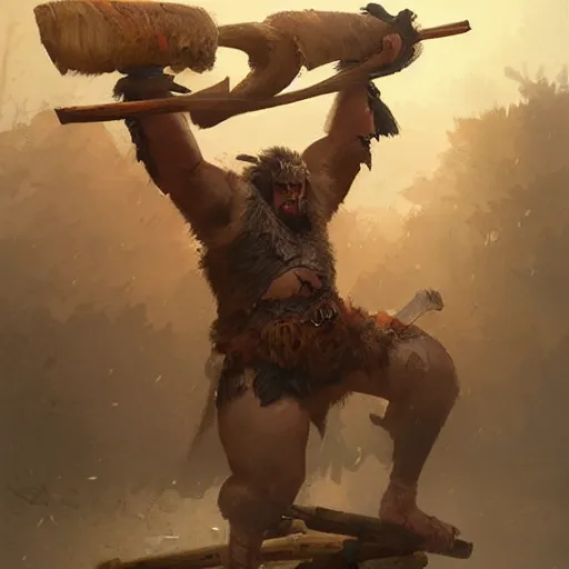Prompt: barbarian with moose head and wooden leg by greg rutkowski