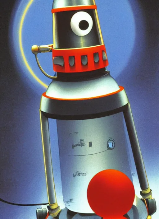 Image similar to Tom Servo from MST3K by Ralph Mcquarrie, highly detailed, sharp focus, illustration