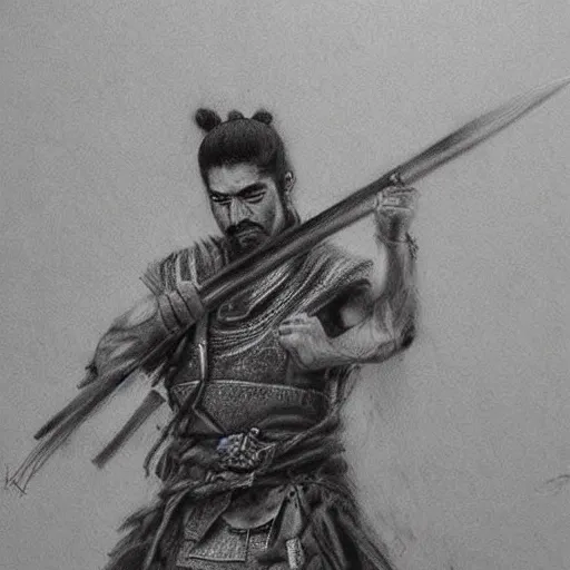 Prompt: Kurdish samurai, detailed charcoal sketch, realistic, incredibly detailed, award winning art, cinematic, extremely high detail, concept art