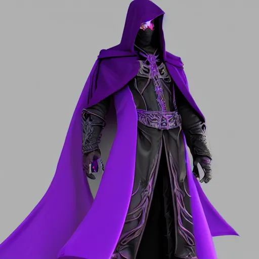 Prompt: warlock long hood cloak purple, fighting dark evil monster from hell in magic world, 8 k, trending on artstation by tooth wu