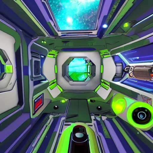Prompt: a first person shooter game in amongus spaceship