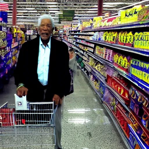 Image similar to a surveillance footage of Morgan Freeman at Walmart