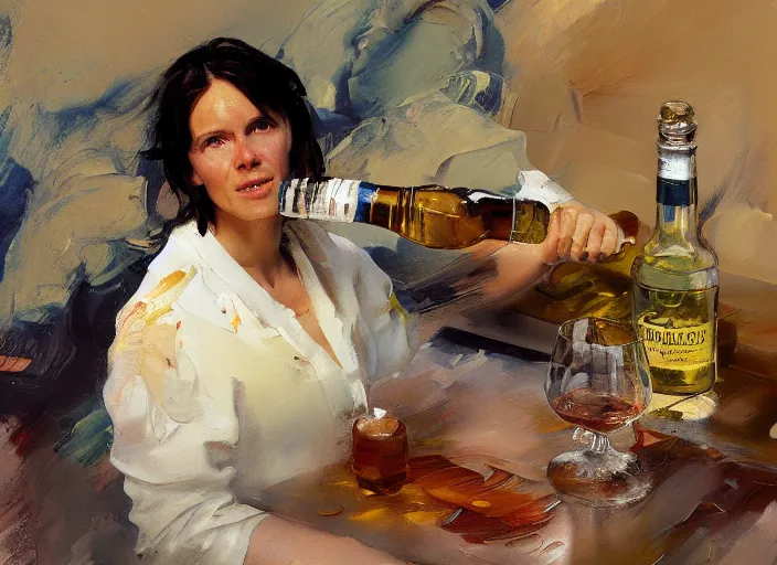Image similar to palette knife, impasto oil painting of whiskey bottle by cordelia wilson, thick paint brush strokes, art by anders zorn, wonderful masterpiece by greg rutkowski, beautiful cinematic light, american romanticism by greg manchess, creation by tyler edlin