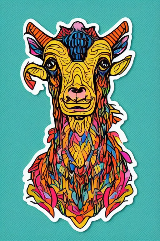 Image similar to Drug addict goat, sticker, andromorphic, colorful, illustration, highly detailed, simple, smooth and clean vector curves, no jagged lines, vector art, smooth