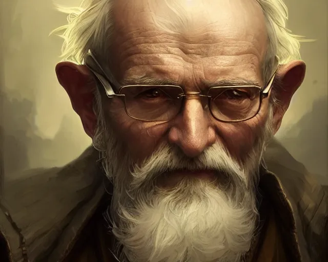 Prompt: highly detailed photorealistic old man, deep focus, d & d, fantasy, intricate, elegant, highly detailed, digital painting, artstation, concept art, matte, sharp focus, illustration, hearthstone, art by artgerm and greg rutkowski and alphonse mucha