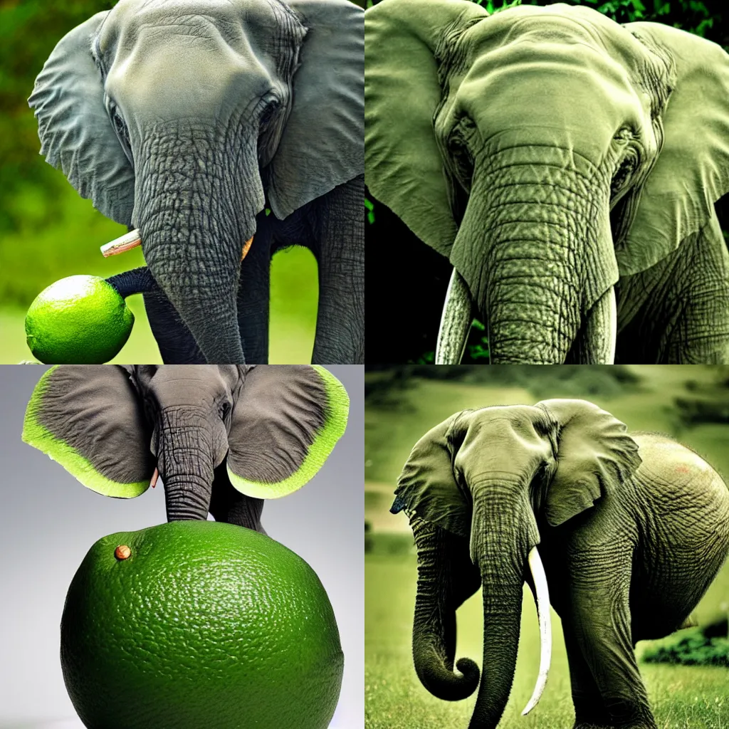 Prompt: a lime !!!green!!! elephant, award-winning photograph