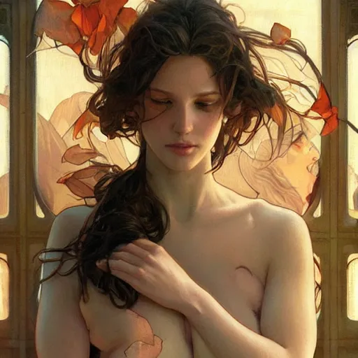 Image similar to fully body, stunningly beautiful woman, her skin is made of pages of poetry, highly detailed, digital painting, artstation, concept art, sharp focus, illustration, art by artgerm and greg rutkowski and alphonse mucha