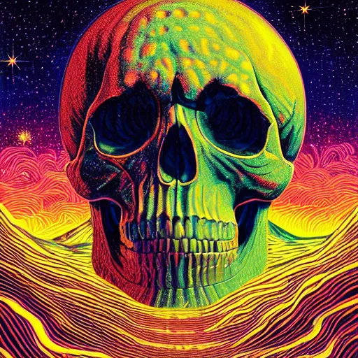 Prompt: ngc 3132 melting mysterious skull landscape by Casey Weldon, dan mumford 8k ultra high definition, upscaled, edge of the world, image credit nasa nat geo